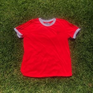 neon pink three stripped adidas t-shirt